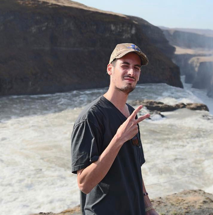 Elliot Tebele, founder of Fuckjerry, at a waterfall.