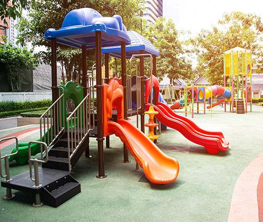 Slides and playground equipment.