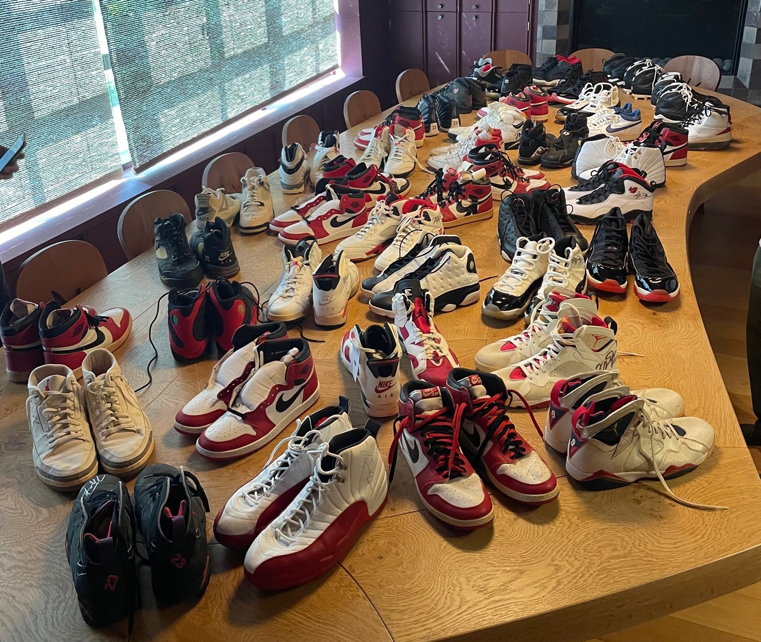 Shot of some of Elliot Tebele’s Air-Jordan sneaker collection.